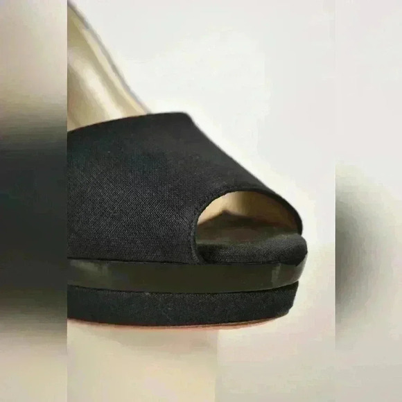 1990s JIL SANDER Navy Linen Wedge Heel Peep  Toe Platform Pump 7US Italy - Picture 4 of 9